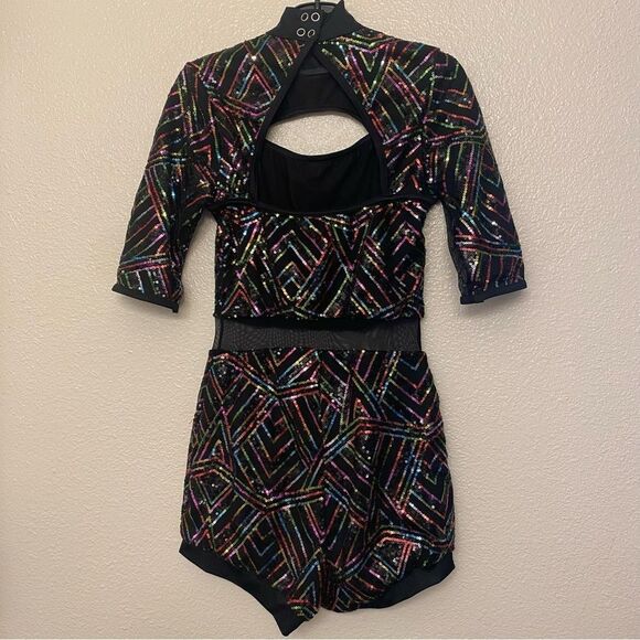 WEISSMAN Dance costume rainbow sequin unitard Applause 12823 SA Small adult - Picture 4 of 12